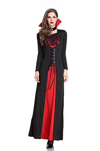 LATH.PIN Disfraz de bruja para mujer – Cosplay vampiro vestido largo Halloween Carnaval Oversize vestido de manga larga Negro XL