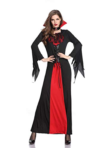 LATH.PIN Disfraz de bruja para mujer – Cosplay vampiro vestido largo Halloween Carnaval Oversize vestido de manga larga Negro XL