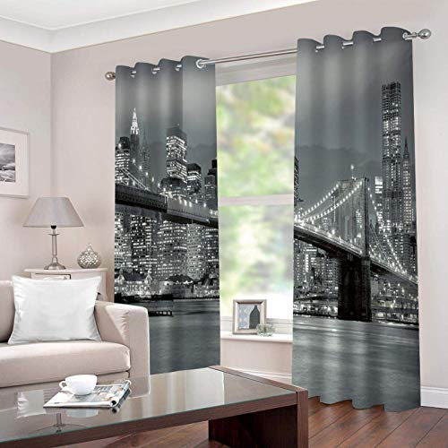 L.BAN Cortinas Opacas para la Sala de Estar del Dormitorio - Cortinas de Ventana con Ojales de Varilla con Aislamiento térmico, New York Blanco y Negro Bridge Print Cortinas Opacas Que reducen la