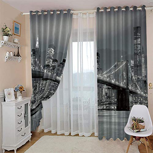 L.BAN Cortinas Opacas para la Sala de Estar del Dormitorio - Cortinas de Ventana con Ojales de Varilla con Aislamiento térmico, New York Blanco y Negro Bridge Print Cortinas Opacas Que reducen la