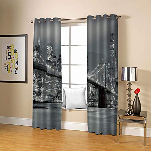 L.BAN Cortinas Opacas para la Sala de Estar del Dormitorio - Cortinas de Ventana con Ojales de Varilla con Aislamiento térmico, New York Blanco y Negro Bridge Print Cortinas Opacas Que reducen la