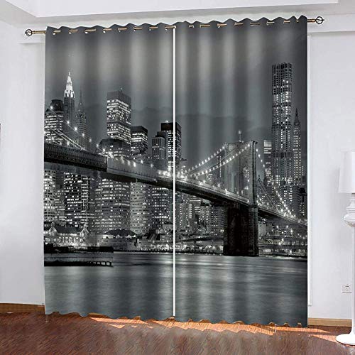 L.BAN Cortinas Opacas para la Sala de Estar del Dormitorio - Cortinas de Ventana con Ojales de Varilla con Aislamiento térmico, New York Blanco y Negro Bridge Print Cortinas Opacas Que reducen la