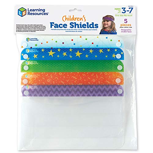 Learning Resources- Set de 5 protección Facial, Pantallas Transparentes y Reutilizables para Proteger la totalidad del Rostro, para niños de 3 a 7 años de Edad, Multicolor (LER4363)