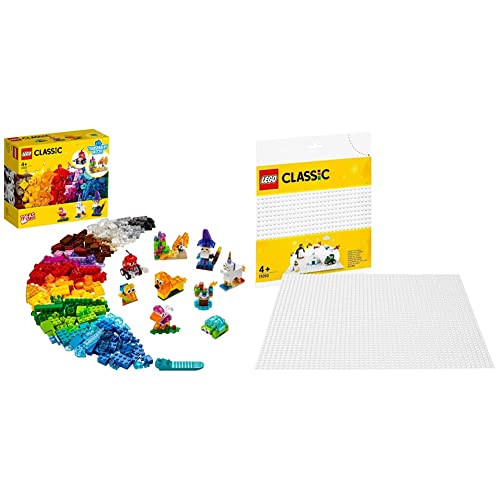 LEGO 11013 Classic Ladrillos Creativos Transparentes Juego de Construcción con Figuras de Animales + LEGO 11010 Classic Base Blanca, Juego de Construcción para Niños a Partir de 4 años