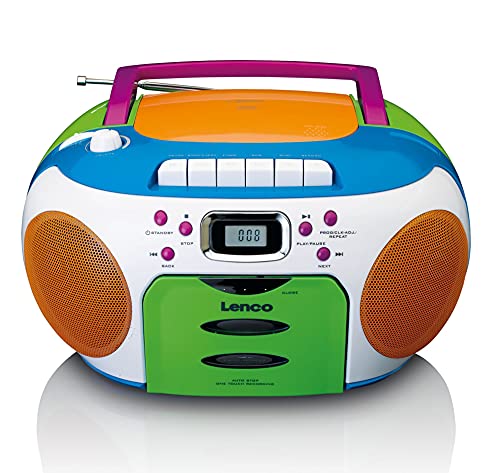 Lenco SCD-971 - Radio Infantil con Reproductor de CD y Reproductor de CD (Reproductor de Casete, Altavoz estéreo, Conector para Auriculares, Memoria de Pista), Multicolor