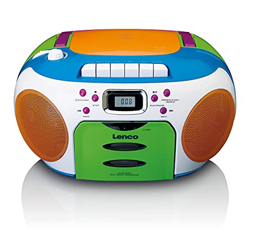 Lenco SCD-971 - Radio Infantil con Reproductor de CD y Reproductor de CD (Reproductor de Casete, Altavoz estéreo, Conector para Auriculares, Memoria de Pista), Multicolor