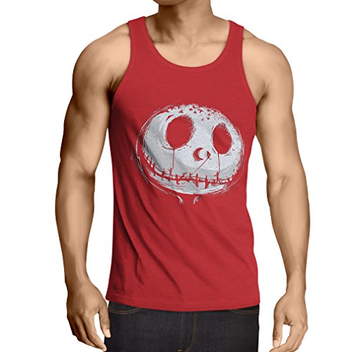 lepni.me Camisetas de Tirantes para Hombre cráneo asustadizo Cara - Pesadilla - Ropa de Fiesta de Halloween (Large Rojo Multicolor)