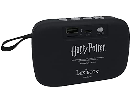 Lexibook Warner Harry Potter - Altavoz portátil Bluetooth, inalámbrico, Radio FM,, USB, tarjeta TF, batería recargable,negro/gris , BT018HP