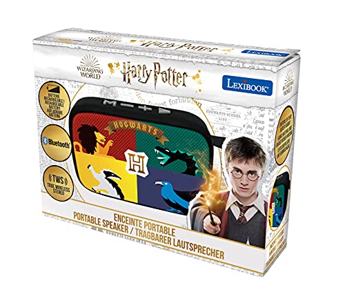 Lexibook Warner Harry Potter - Altavoz portátil Bluetooth, inalámbrico, Radio FM,, USB, tarjeta TF, batería recargable,negro/gris , BT018HP