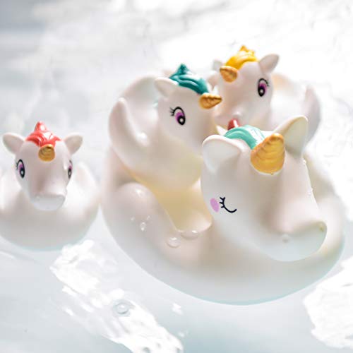 LIGHTALING 4 Paquetes Goma baño Bebe Unicornio Juguetes bañera Bebe Juego Flotante de Bañera Figura Set, Juguete Bebe 9 Meses Animales Marinos de Juguete Juguetes baño Bebe