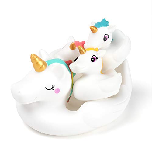 LIGHTALING 4 Paquetes Goma baño Bebe Unicornio Juguetes bañera Bebe Juego Flotante de Bañera Figura Set, Juguete Bebe 9 Meses Animales Marinos de Juguete Juguetes baño Bebe