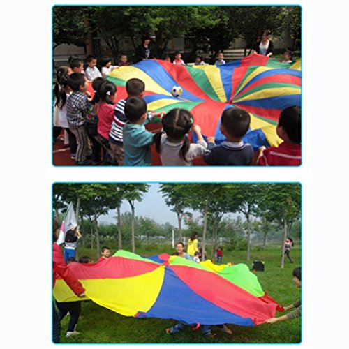 LIOOBO Kids Parachute Rainbow Play Tents Juego para la Actividad de Team Building y Juegos al Aire Libre en Interiores 3 Metros