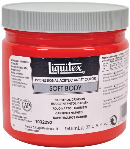 Liquitex - Pintura acrílica Soft Body (Cuerpo fluido), 946 ml, Rojo naftol carmesí