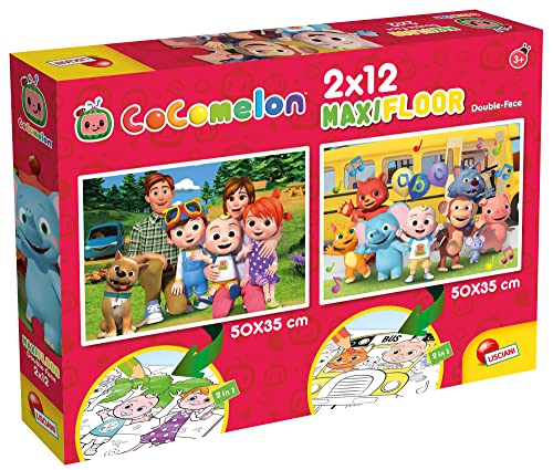 Liscianigiochi- CoComelon - Puzzle para niños a Partir de 3 años, 2 puzles de 12 Piezas, 2 en 1 Doble Cara con Reverso para Colorear, Multicolor (91126)