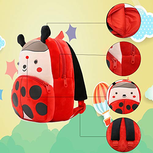 Litthing Mochila Infantil Peluche Escuela Bolsa de Dibujos Animados para Niña y Niño 1-4 Años-Mariquita