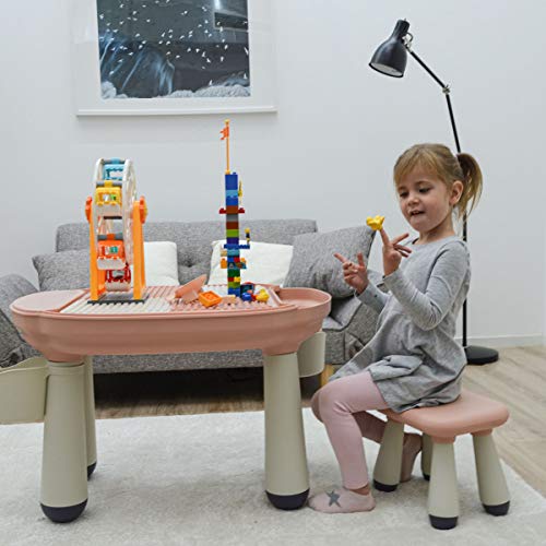 LittleTom Mesa de Actividades con Silla - Compatible Lego Duplo - Mesa Juego para Niños - 1 Año +