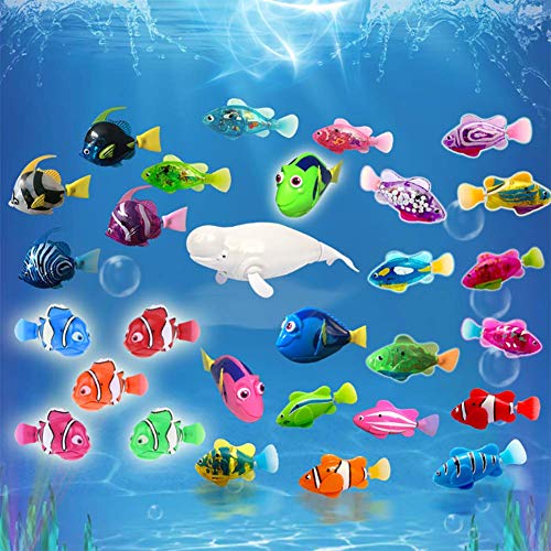 LIYT Peces eléctricos, Juguetes del baño del bebé, Piscina Robot, simulado Natación de los Pescados, Agua del Tanque pileta Transparente de Las Luces,5pcs