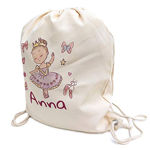 LolaPix Mochila Saco niña Personalizada con Nombre. Mochila de Cuerdas Personalizada niña para la Vuelta al Cole. Mochila Saco Kids. Princesa Bailarina