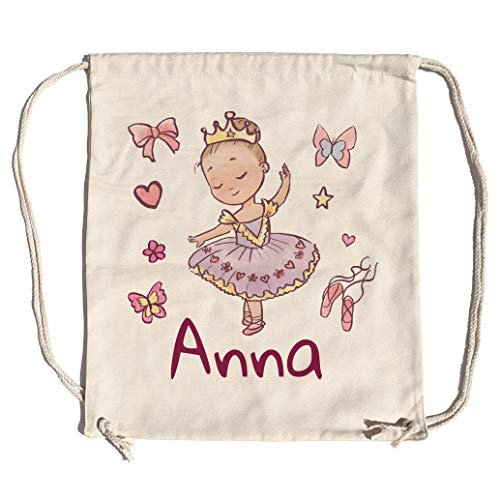 LolaPix Mochila Saco niña Personalizada con Nombre. Mochila de Cuerdas Personalizada niña para la Vuelta al Cole. Mochila Saco Kids. Princesa Bailarina