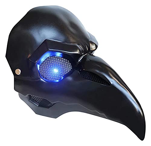 Lzpzz DIRIGIÓ Iluminar la mascarilla del Doctor de la Plaga + PVC/Látex Resplandor en la Nariz Larga Oscura pájaro pájaro Steampunk gótico Cosplay Halloween (Color : Black Mask-led Bule Eyes)