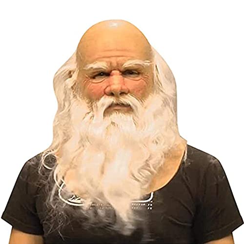 Máscara de látex de Papá Noel con sombrero de Papá Noel rojo y barba realista decoración de tocado herramientas de cosplay (blanco, Bareheaded Santa)