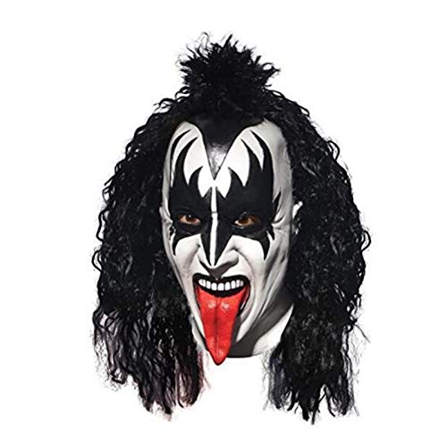 Máscara KISS-Gene Si-mmons de plomo cantante, aspecto realista, máscara de Halloween, máscara de atemorización, máscara de terror, máscara de festival de música loca disfraz cosplay Props Unisex