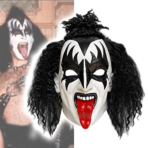 Máscara KISS-Gene Si-mmons de plomo cantante, aspecto realista, máscara de Halloween, máscara de atemorización, máscara de terror, máscara de festival de música loca disfraz cosplay Props Unisex