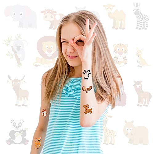 Matogle 24pcs Tatuaje Pegatina Animal para Niños Falso Tattoo Infantil Tatuaje Temporal Temático de Animales para Cara Brazo Mano Regalo Excelente para Cumpleaños Fiestas