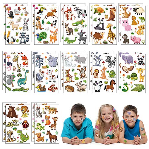 Matogle 24pcs Tatuaje Pegatina Animal para Niños Falso Tattoo Infantil Tatuaje Temporal Temático de Animales para Cara Brazo Mano Regalo Excelente para Cumpleaños Fiestas