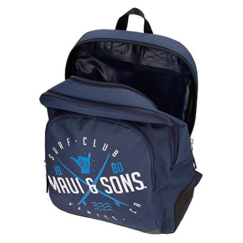 Maui & Sons Shaka Mochila adaptable doble compartimento + estuche escolar, color Azul Marino