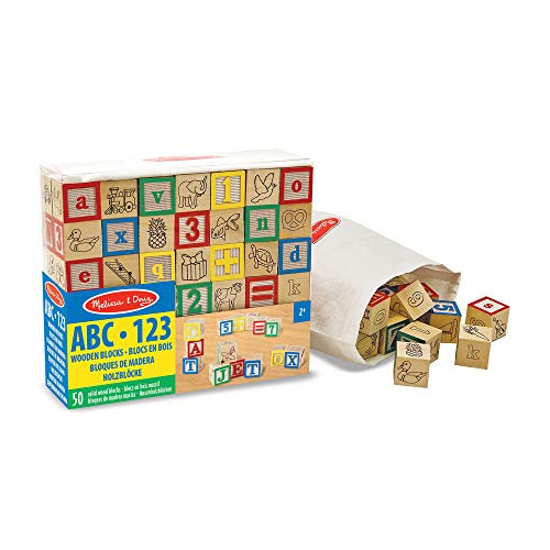 Melissa & Doug- ABC / 123 Bloques de Madera, Multicolor (1900)