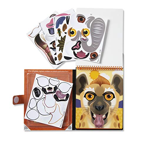 Melissa & Doug - On the Go Make-a-Face – Cuaderno de pegatinas reutilizables – Juguete de viajes – Cuaderno de actividades – Animales de safari (10 escenas, 66 pegatinas que se agarran)