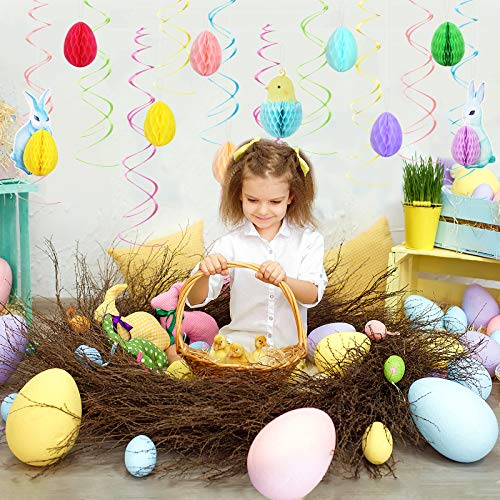 MEZOOM Decoración de Espiral de Pascua 20 piezas Panal de Huevo Colgante Decoración de Pascua de Papel 3D Adorno Colgante Conejo Suministros para Fiesta de Pascua