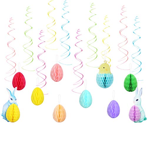 MEZOOM Decoración de Espiral de Pascua 20 piezas Panal de Huevo Colgante Decoración de Pascua de Papel 3D Adorno Colgante Conejo Suministros para Fiesta de Pascua