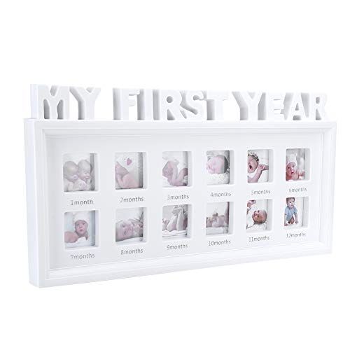 Mi Primer Cuadro de AñO Baby Picture Keepsake Frame Pared Blanco ÁLbumes Memorables de FotografíAs Infantiles con Pies de Soporte y Gancho, Regalo del DíA de la Madre para Mamá Padres