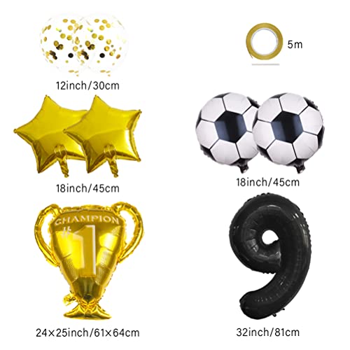 MiaLover Globo de fútbol grande para cumpleaños de 9 años, decoración para cumpleaños infantiles, número 9, globos de campeón, trofeo para niños, fútbol, fiesta temática, decoración de cumpleaños