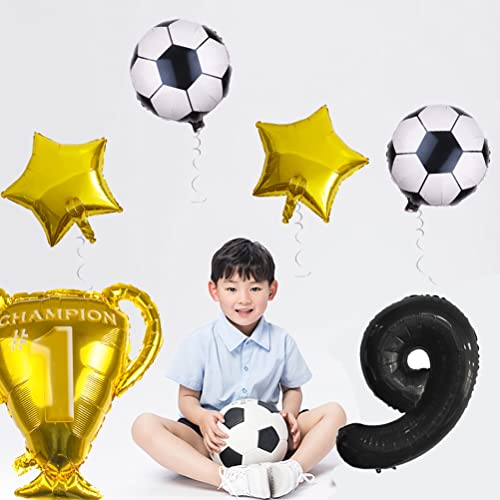 MiaLover Globo de fútbol grande para cumpleaños de 9 años, decoración para cumpleaños infantiles, número 9, globos de campeón, trofeo para niños, fútbol, fiesta temática, decoración de cumpleaños