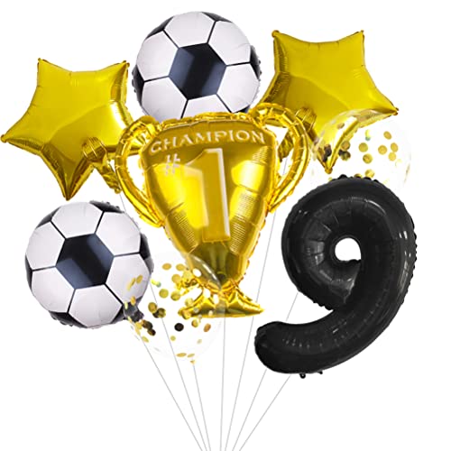 MiaLover Globo de fútbol grande para cumpleaños de 9 años, decoración para cumpleaños infantiles, número 9, globos de campeón, trofeo para niños, fútbol, fiesta temática, decoración de cumpleaños