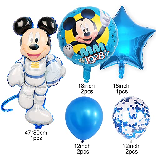 Mickey Cumpleaños Globos - simyron 8 Piezas Decoraciones de Cumpleaños de Mickey Mouse Globos de Latex Globos de Foil para Niños Decoración de Cumpleaños Fiestas(Azul)