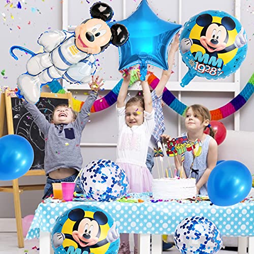 Mickey Cumpleaños Globos - simyron 8 Piezas Decoraciones de Cumpleaños de Mickey Mouse Globos de Latex Globos de Foil para Niños Decoración de Cumpleaños Fiestas(Azul)