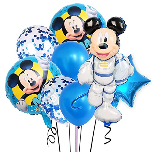 Mickey Cumpleaños Globos - simyron 8 Piezas Decoraciones de Cumpleaños de Mickey Mouse Globos de Latex Globos de Foil para Niños Decoración de Cumpleaños Fiestas(Azul)