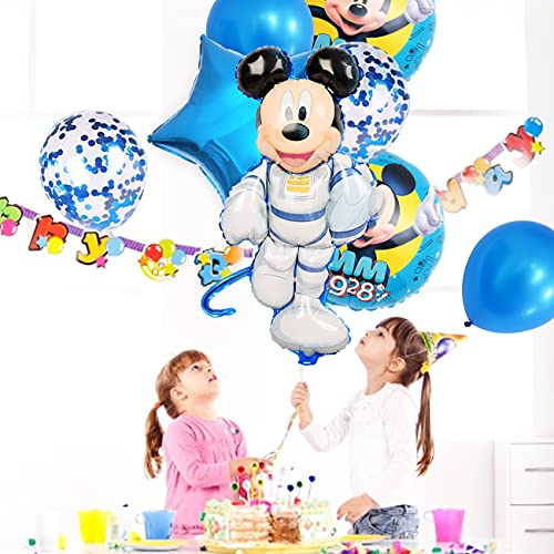 Mickey Cumpleaños Globos - simyron 8 Piezas Decoraciones de Cumpleaños de Mickey Mouse Globos de Latex Globos de Foil para Niños Decoración de Cumpleaños Fiestas(Azul)