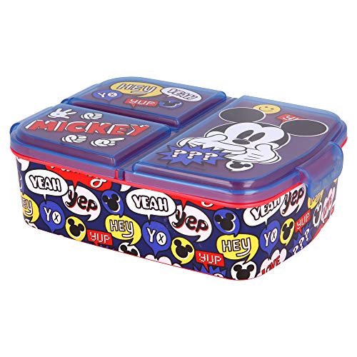 MICKEY MOUSE | Caja de Almuerzo con 3 Compartimentos - Fiambrera Infantil para colegio - lonchera para niños