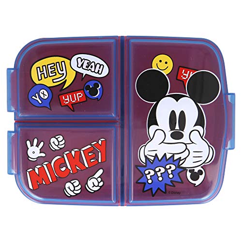 MICKEY MOUSE | Caja de Almuerzo con 3 Compartimentos - Fiambrera Infantil para colegio - lonchera para niños