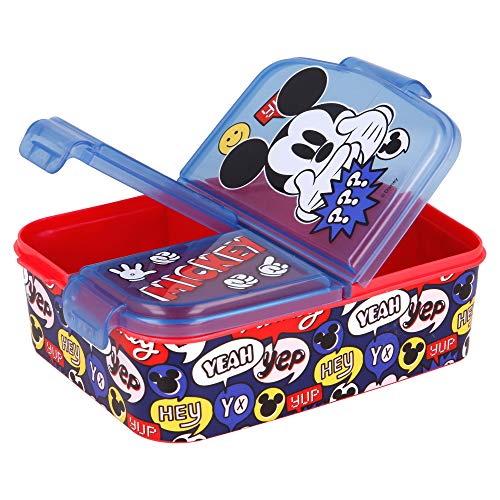 MICKEY MOUSE | Caja de Almuerzo con 3 Compartimentos - Fiambrera Infantil para colegio - lonchera para niños