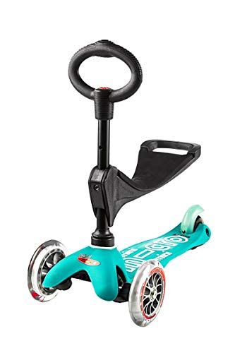 Micro® Mini 3en1 Deluxe. Patinete evolutivo 3 Ruedas, 1,5 - 5 años, Manillar Regulable 48-68cm, Asiento de Aprendizaje. (Aqua)