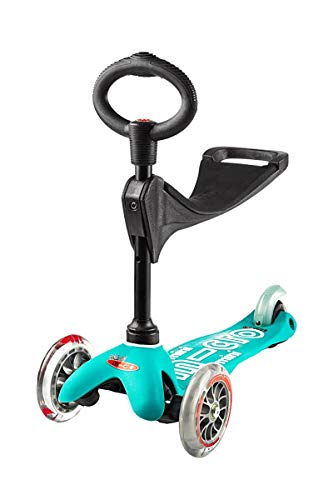 Micro® Mini 3en1 Deluxe. Patinete evolutivo 3 Ruedas, 1,5 - 5 años, Manillar Regulable 48-68cm, Asiento de Aprendizaje. (Aqua)