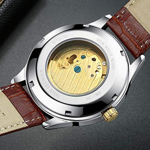 milageto Reloj De Pulsera De Cristal Analógico De Fase Lunar Automático Mecánico Tevise - Blanco Dorado