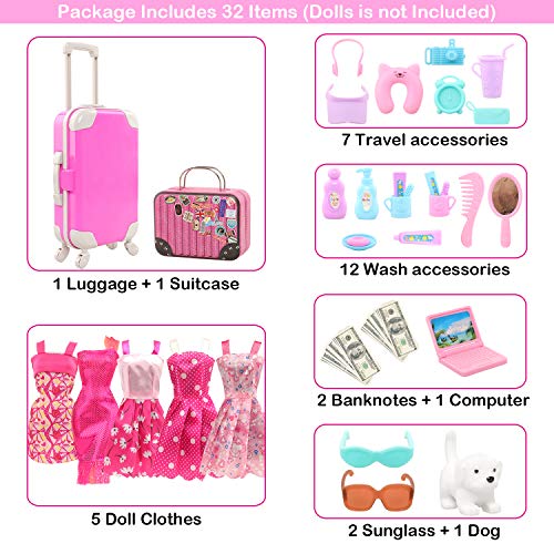 Miunana 31 Accesorios para 28-30 cm De 11,5 Pulgadas: 5 Ropa + Maleta + 25 Otros Accesorios (No Incluye Muñeca)