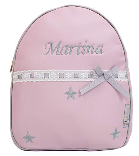 Mochila infantil de Polipiel - Mochila Personalizable para Bebé - Modelo Sydney - Color Rosa + Gris - Medidas 28 x 24 x 11 cm - Personalizar Regalos - Handmade - Hecho en España - Nenel